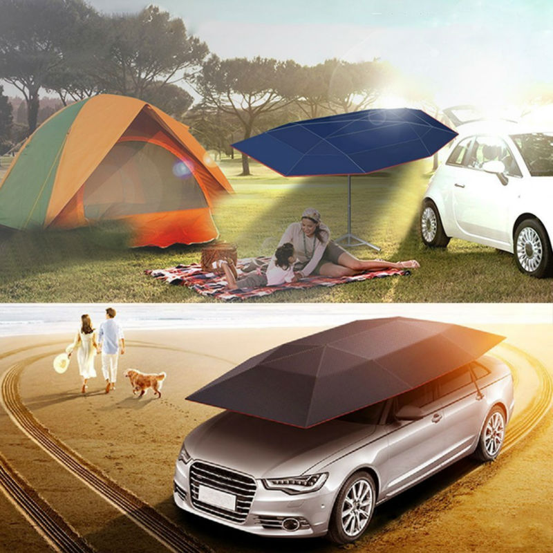 Portable Semi-automatic Outdoor Waterproof Car Umbrella Canopy Sun Shade Camping Tent Anti-UV Sun